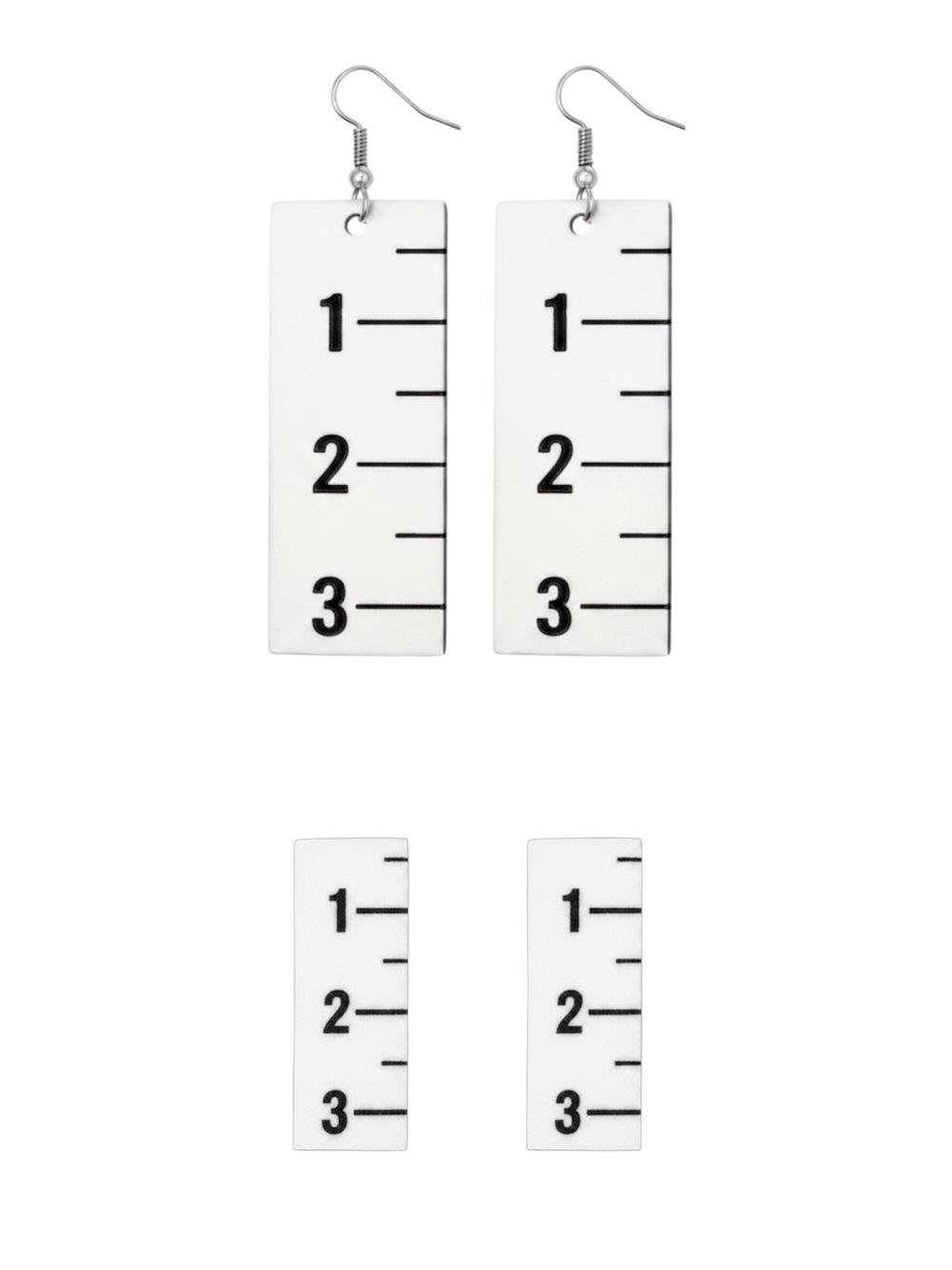 Ruler Marking Dangle and Stud Earrings - White and Black